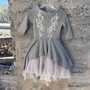 Joyfolie Mia Joy Petticoat Toulle Embroidered Dress |Champagne Gold Sz 8